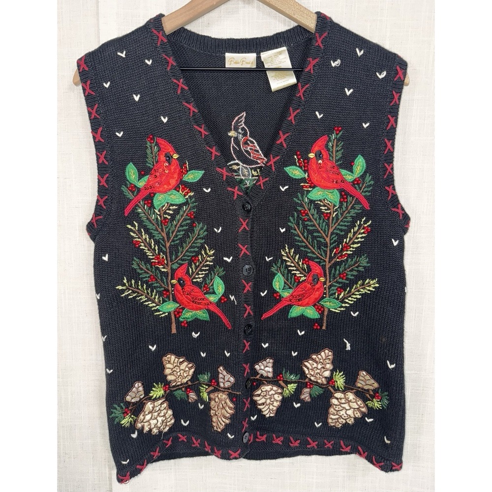 Bobbie Brooks Women's S Small Christmas Vest Ugly Sweater Cardinals Bird Holiday